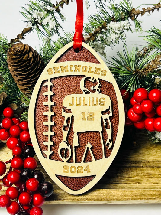 🏈 Custom Football Ornament - Personalized with Team, Player Name &amp; Number | UV Printed Faux Football Texture 🏈