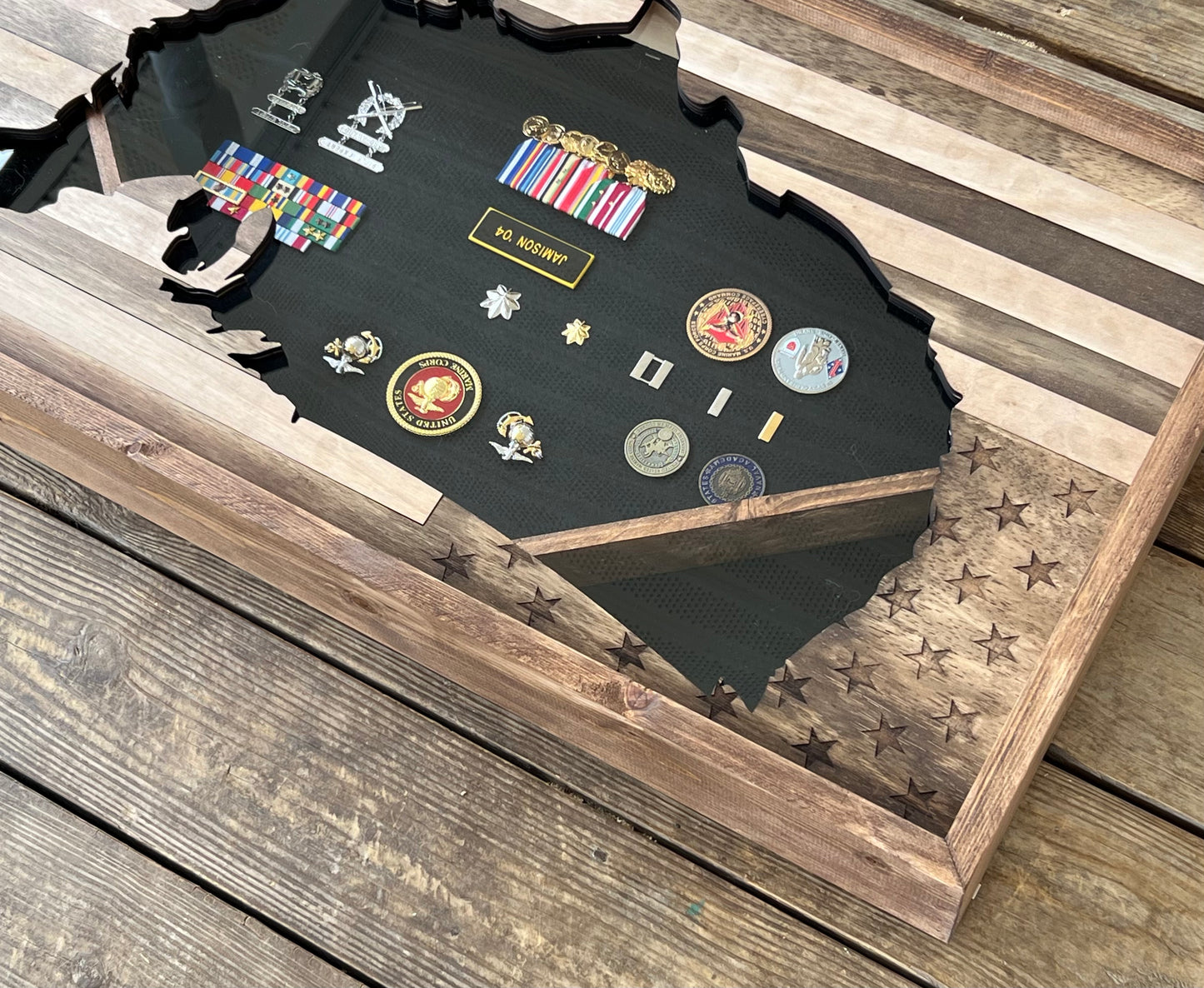 USA American Flag Shadow Box with Dual Flag Openings