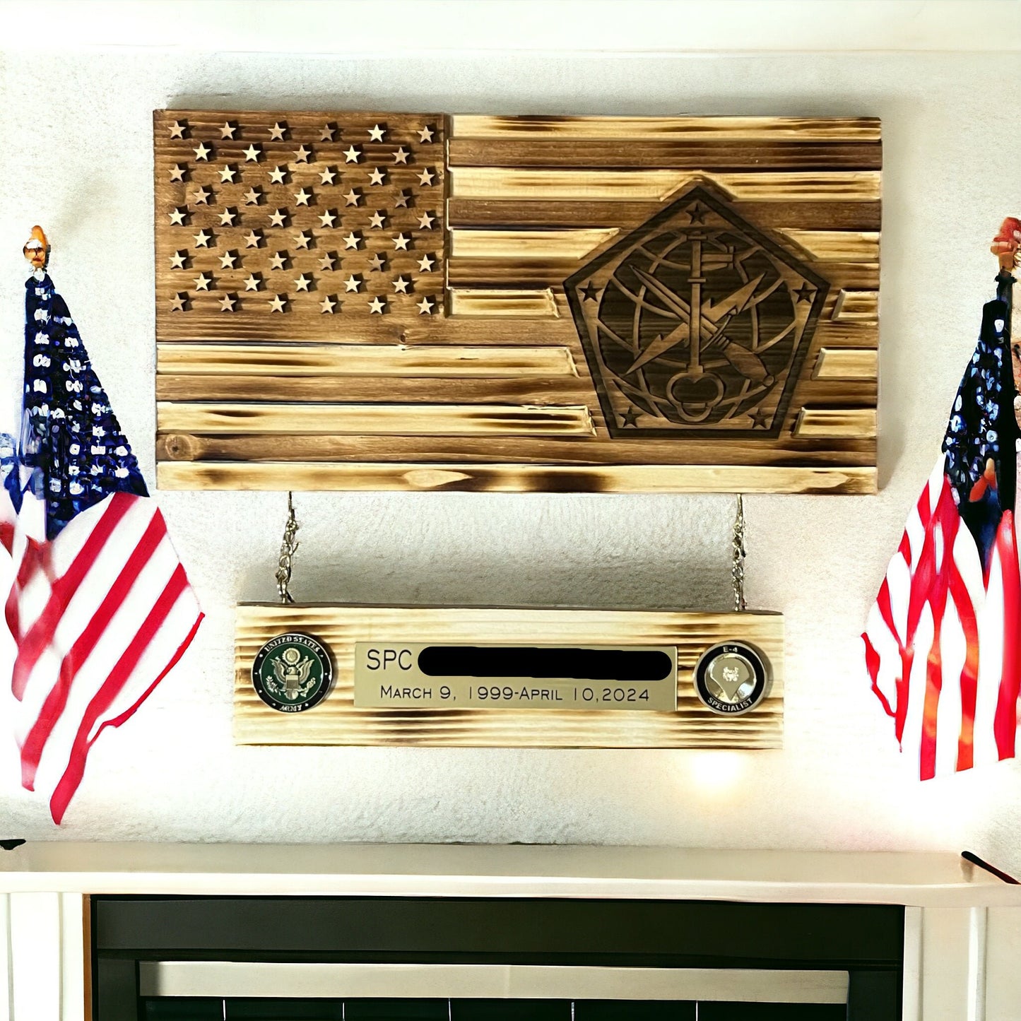 Personalized Wooden American Flag Military Gift