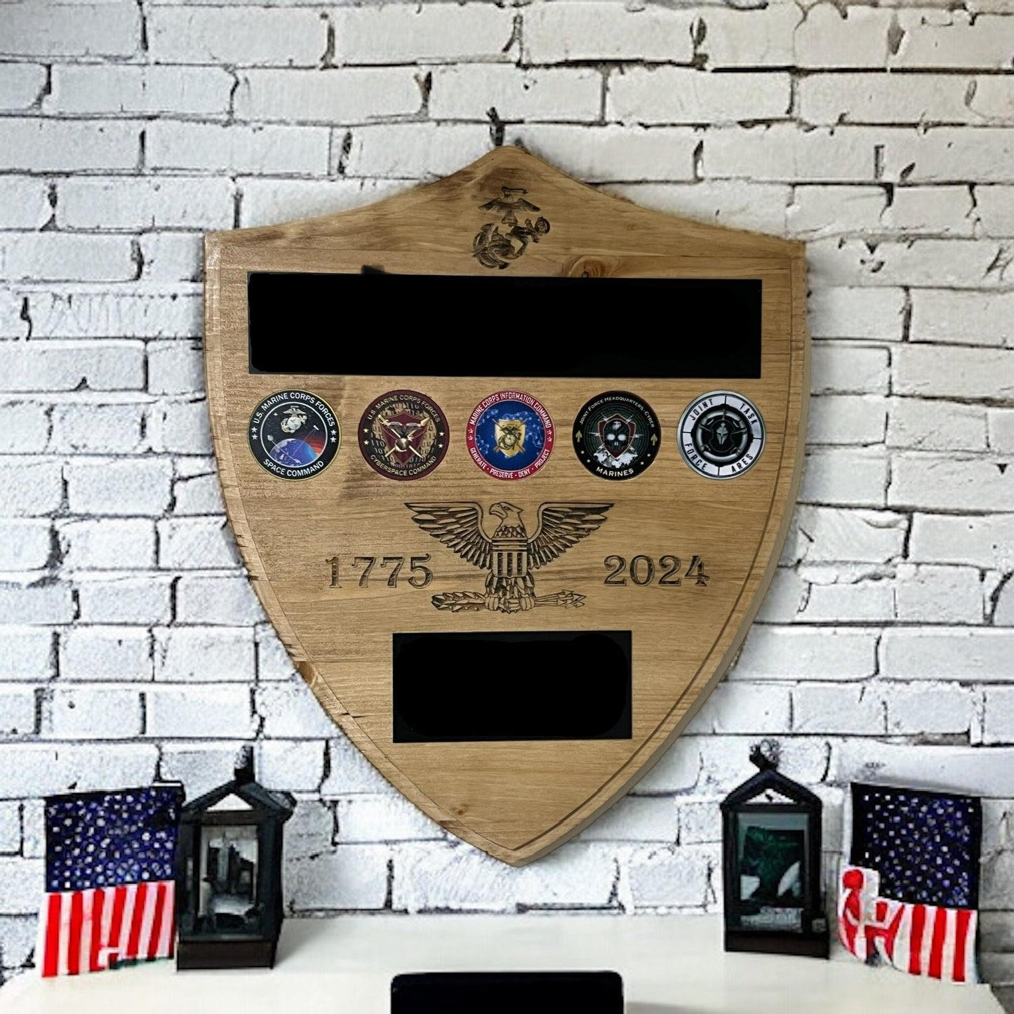 Custom Carved Wooden Military Shield Plaque