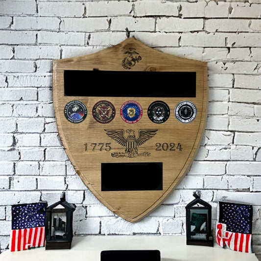 Custom Carved Wooden Military Shield Plaque