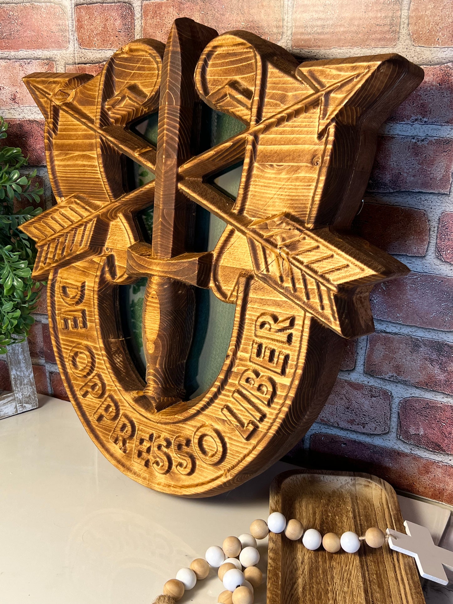 Special Forces Emblem Shadow Box with Green Felt Background