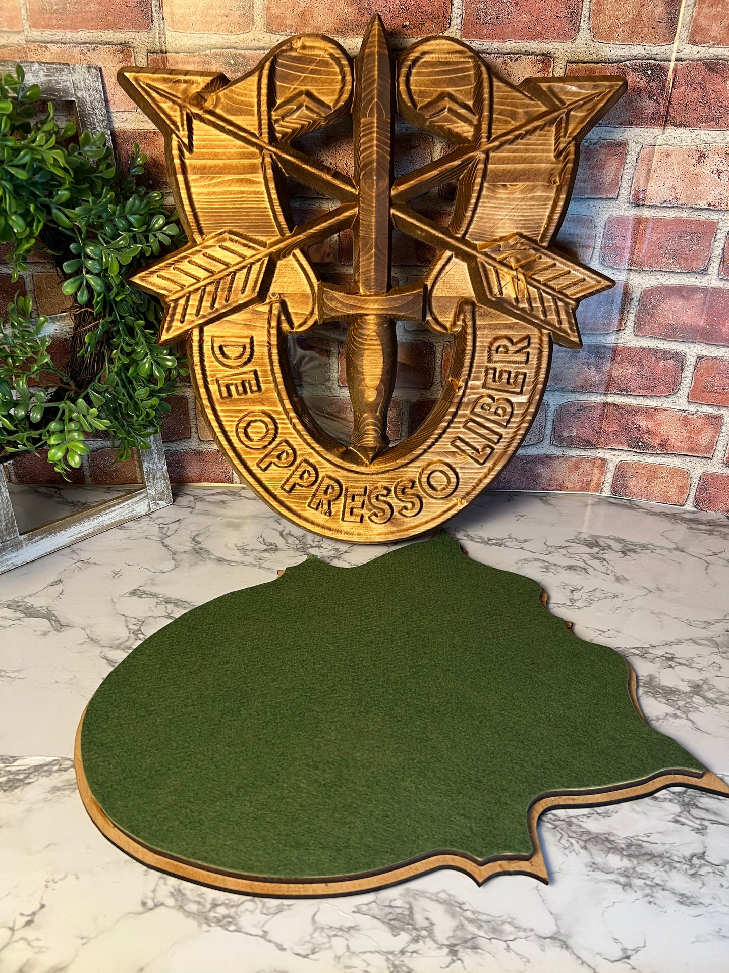 Special Forces Emblem Shadow Box with Green Felt Background