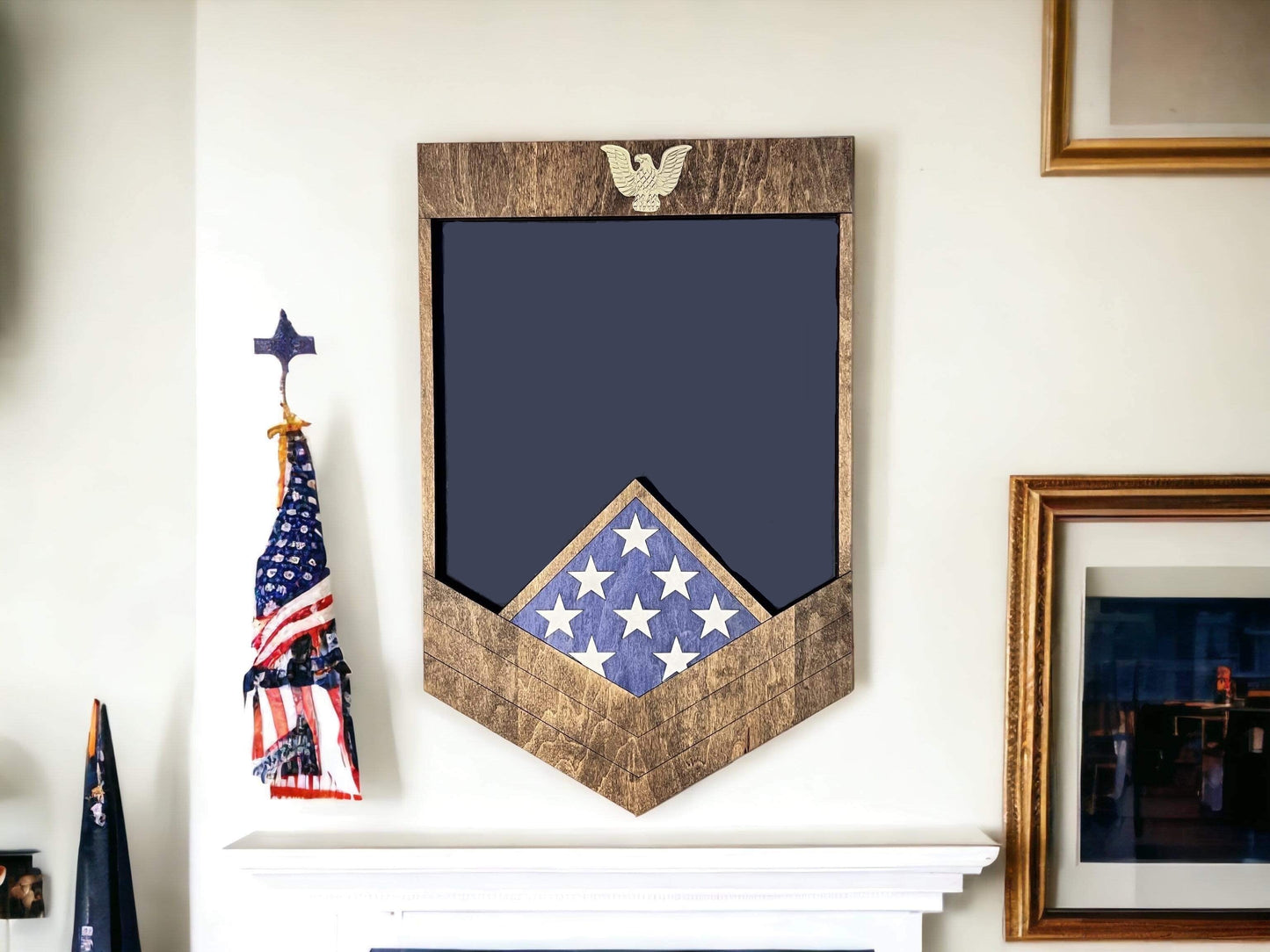 Military Flag & Medal Shadow Box Display Case – Featuring a Wooden Inset Flag