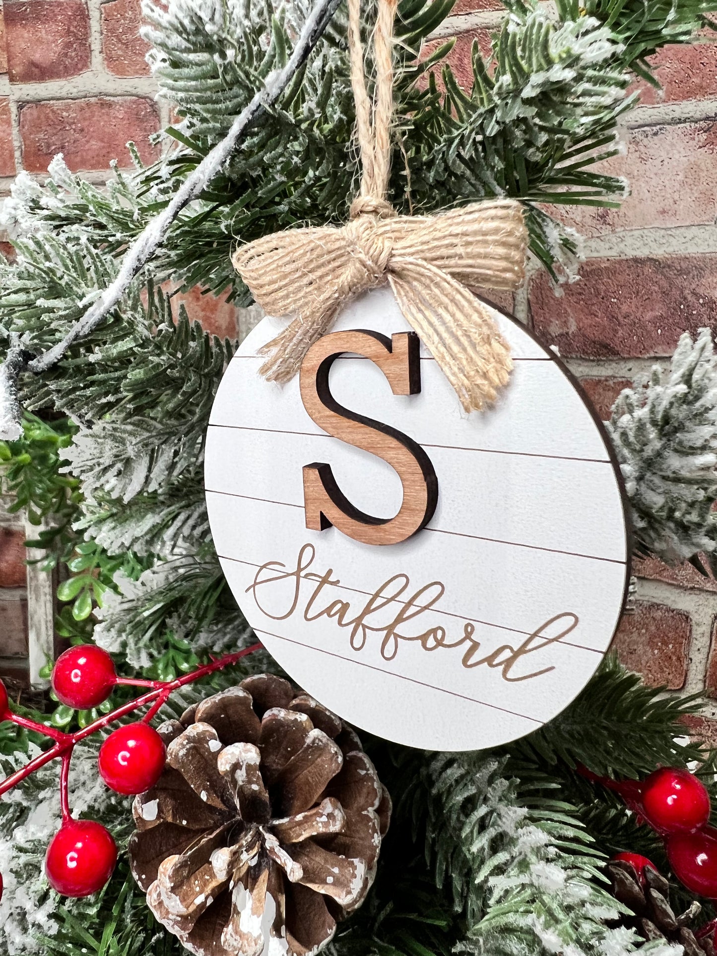 Personalized Farmhouse Wooden Christmas Ornament