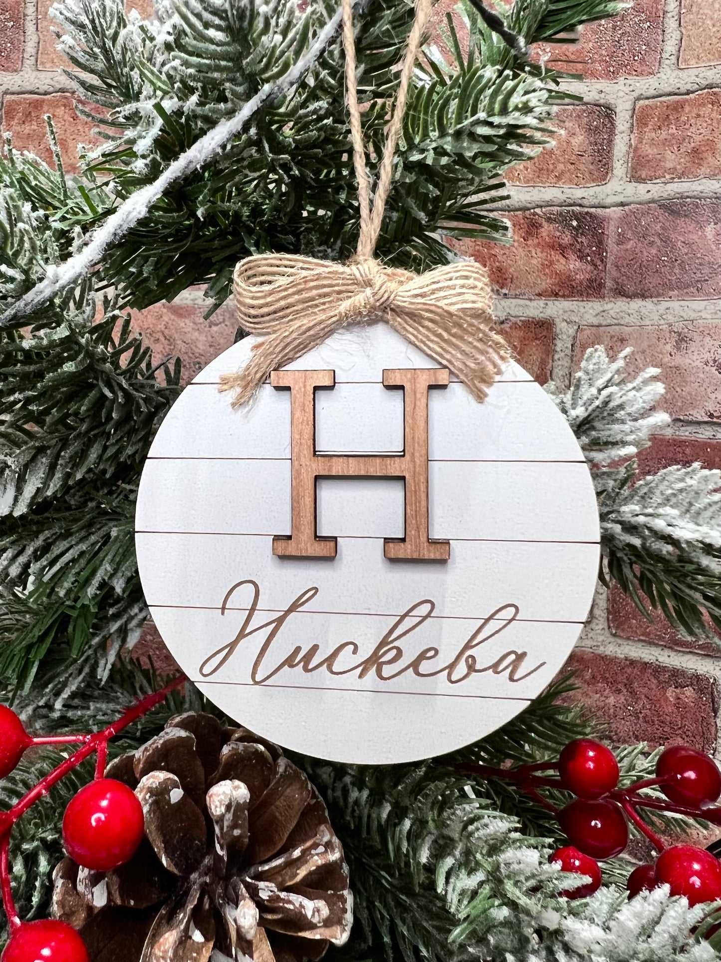 Personalized Farmhouse Wooden Christmas Ornament