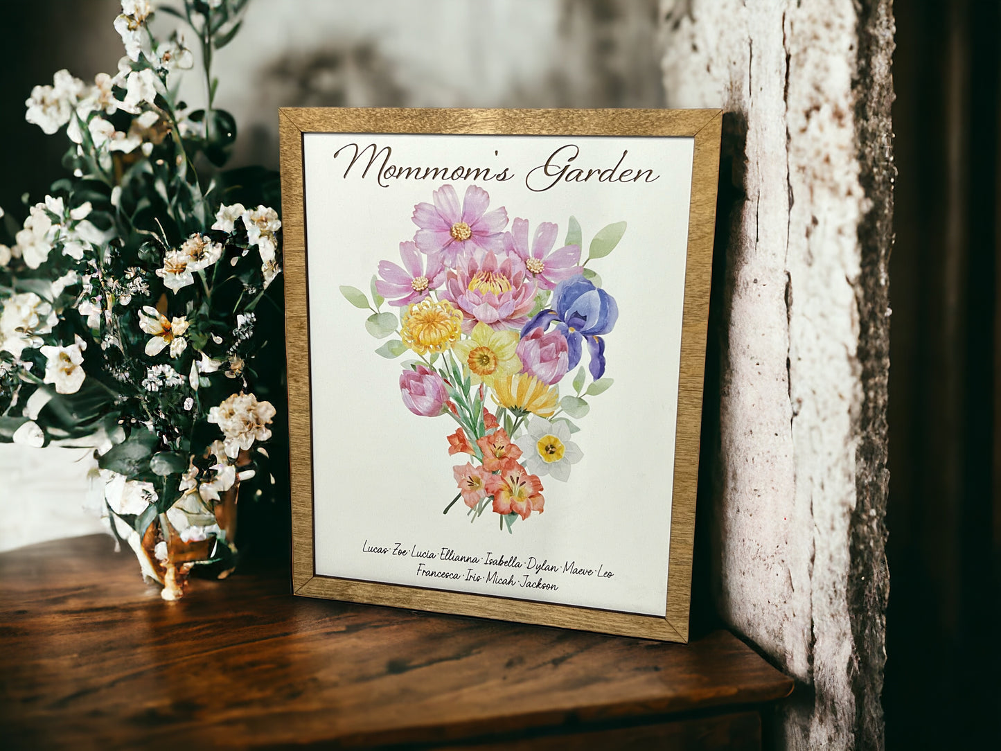 Personalized Birth Month Flower Bouquet Rustic Sign