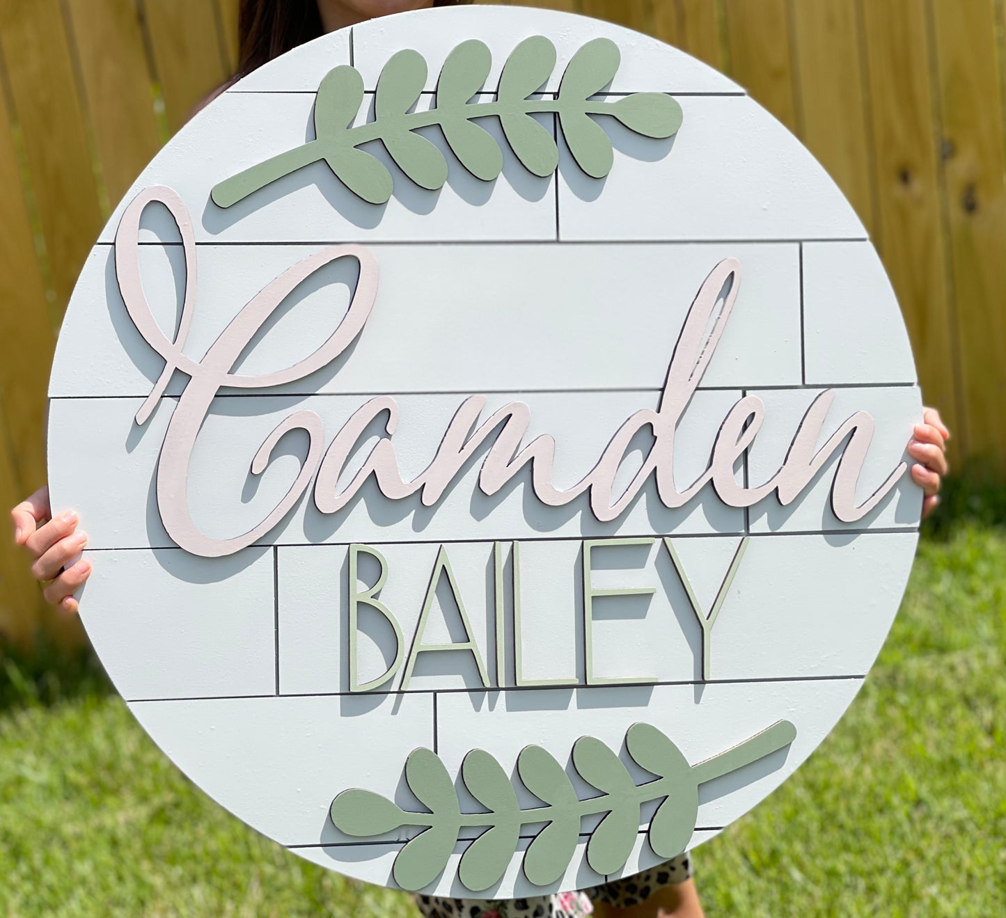 Personalized Shiplap Nursery Sign with First and Middle Name and Floral Design