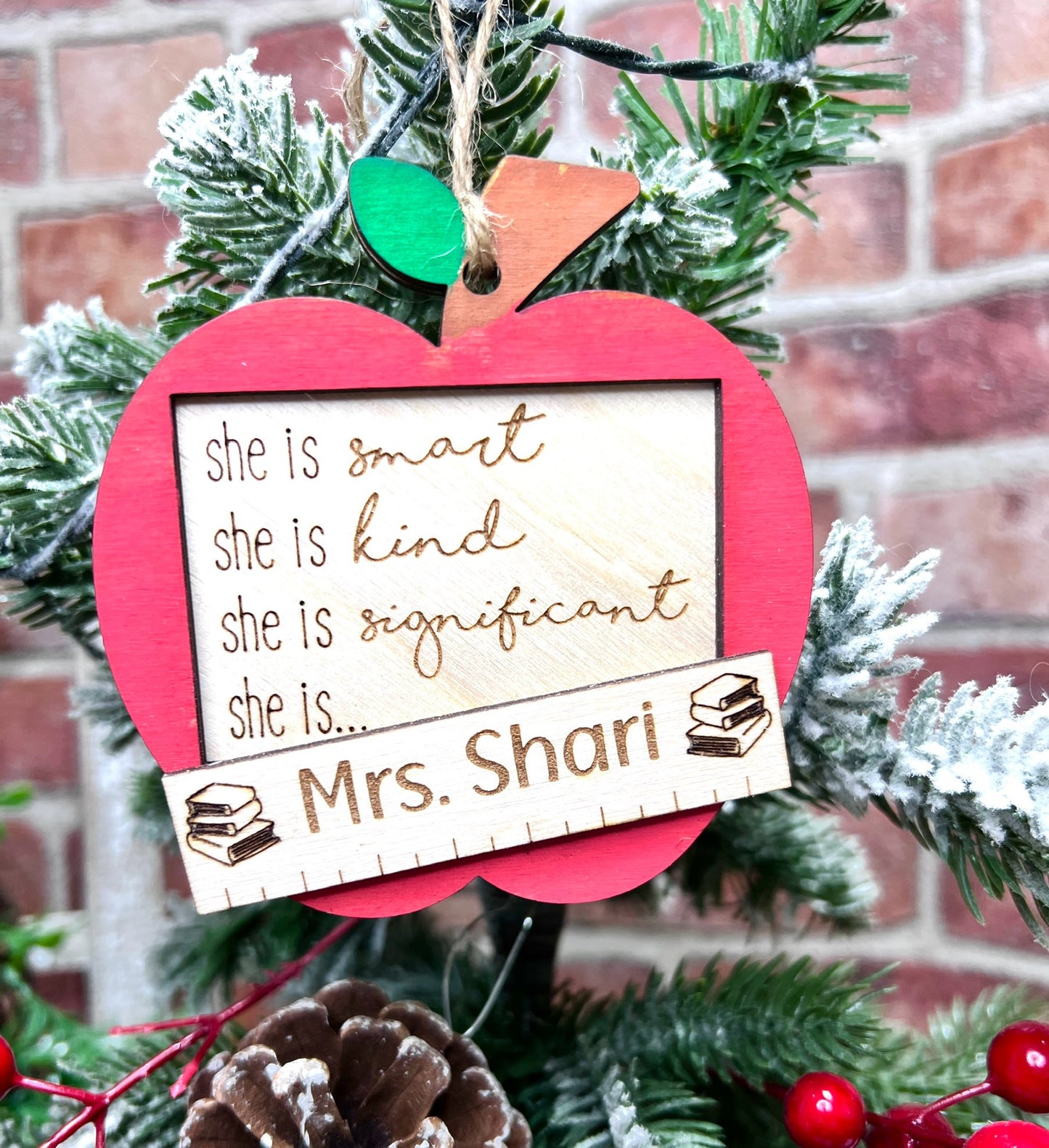 Personalized She Is.. Apple Christmas Ornament – A Thoughtful Gift for Teachers